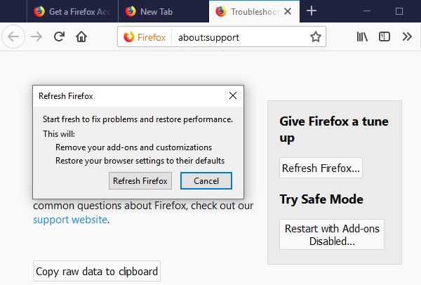 Impostazioni del componente aggiuntivo di Mozilla Firefox